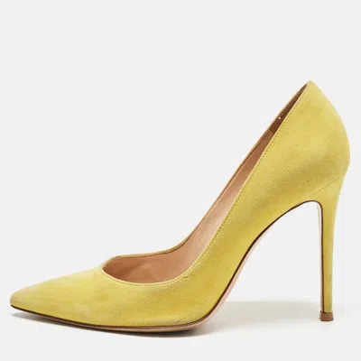 Gianvito Rossi Yellow Suede Pointed Toe Pumps