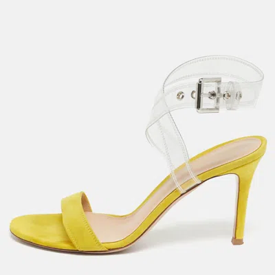 Pre-owned Gianvito Rossi Yellow/transperent Pvc And Suede Stella Ankle Strap Sandals Size 37.5
