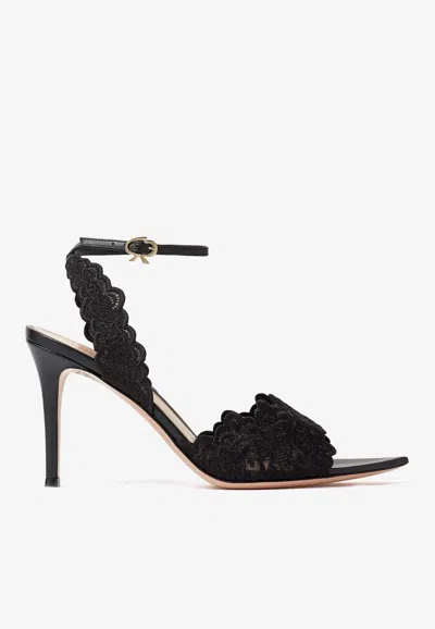 Gianvito Rossi Yvone 85 Lace And Leather Sandals In Black