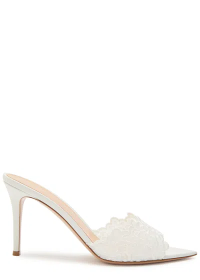 Gianvito Rossi Yvonne 85 Floral-lace Leather Mules In White