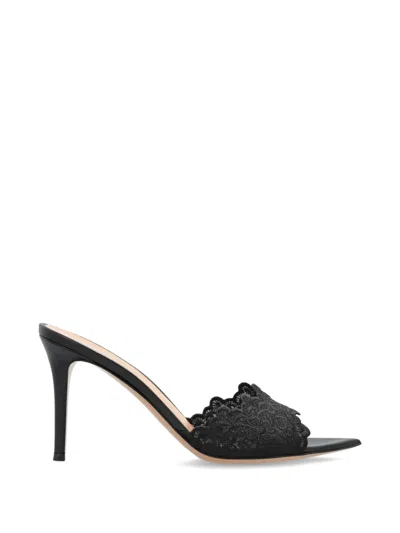 Gianvito Rossi Yvonne Lace-panel Scalloped Mules In Black