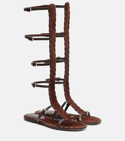 Gianvito Rossi Zaira Suede And Leather Gladiator Sandals In Brown