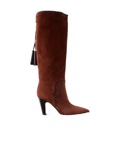 Gianvito Rossi Zaira Tasseled Suede Knee Boots In Brown