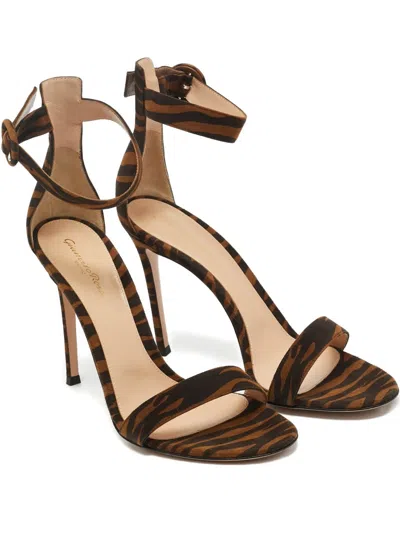 Pre-owned Gianvito Rossi Zebra-print Ankle-strap Sandals In Brown