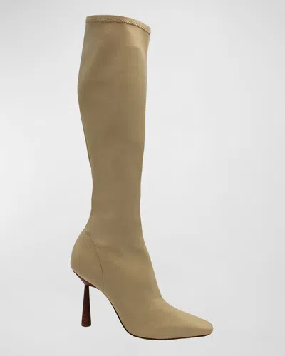 Gia/rhw 100mm Stretch Faux-leather Knee-high Boots In Gold