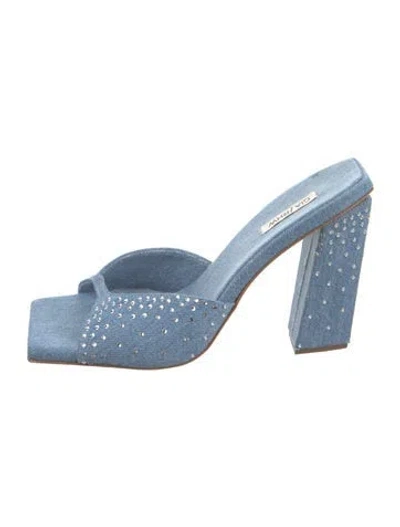 Pre-owned Gia/rhw Denim Crystal Embellishments Slides In Blue