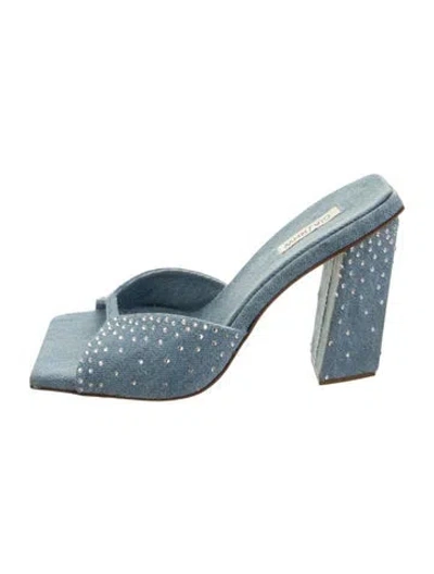 Pre-owned Gia/rhw Denim Crystal Embellishments Slides In Blue