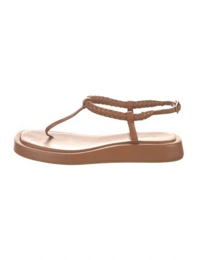 Pre-owned Gia/rhw Leather Braided Accents T-strap Sandals In Brown
