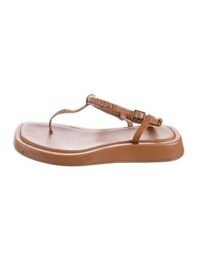 Pre-owned Gia/rhw Leather Braided Accents T-strap Sandals In Neutrals
