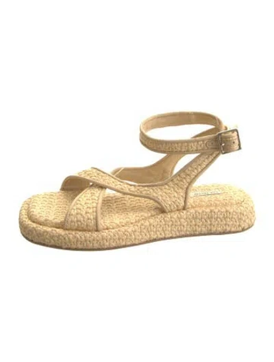 Pre-owned Gia/rhw Straw Leather Trim Embellishment Sandals In Yellow