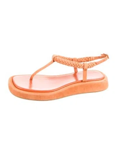 Pre-owned Gia/rhw Suede Braided Accents T-strap Sandals In Orange