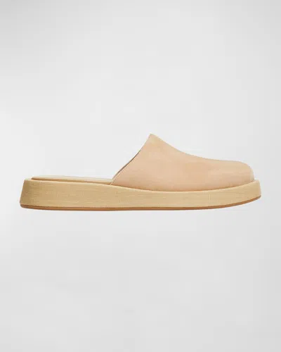 Gia/rhw Suede Flat Slipper Mules In Neutral