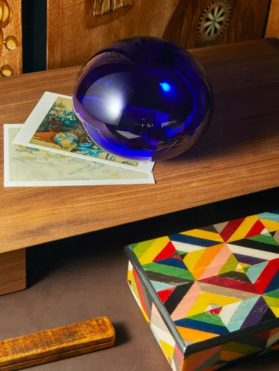 Giberto Hand-blown Murano Glass Paperweight  Abask Luxury Gift In Blue