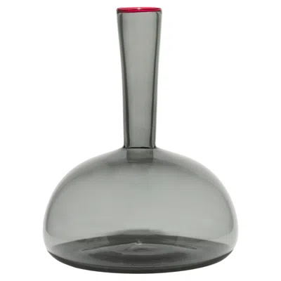 Pre-owned Giberto Venezia Roi Decanter By , Smoky Grey Glass With Pink Rim