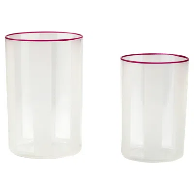 Pre-owned Giberto Venezia Strica Murano Glass Tumbler With Ruby Rim By Giberto Ven In Gray