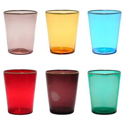 Pre-owned Giberto Venezia Vaso Murano Glass Tumbler By , Hand-blown With Platinum Rim In Green