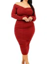 Gibiu Embrace Ruched Midi Dress In Red In Red