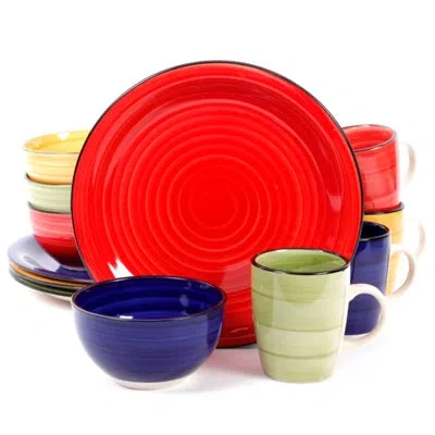 Gibson 12 Piece Dinnerware Set In Blue;green;red