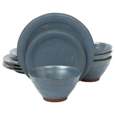 Gibson 12pc Round Terracotta Dinnerware Set In Blue