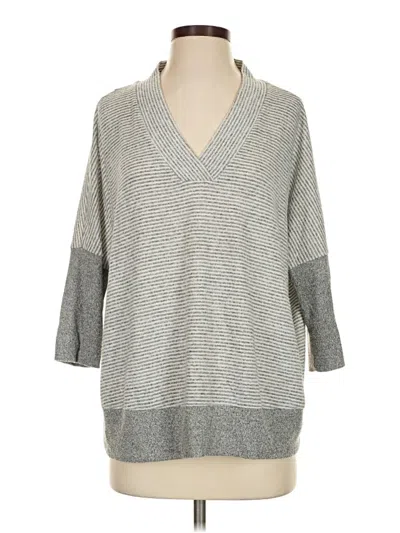Pre-owned Gibson 3/4 Sleeve Top Gray V-neck Tops
