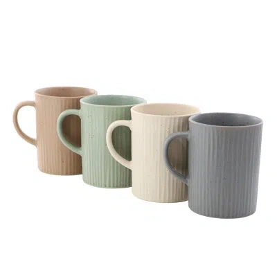 Gibson 4 Piece 19 Ounce Stoneware Ribbed Mug Set In Green