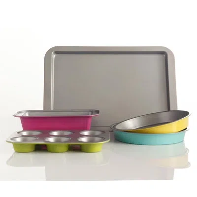 Gibson 5 Piece Non-stick Splash Lyneham Carbon Steel Bakeware Set In Blue;yellow;pink