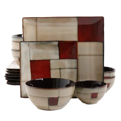 Gibson Azeal 16 Piece Double Bowl Dinnerware Set In Taupe In Multi