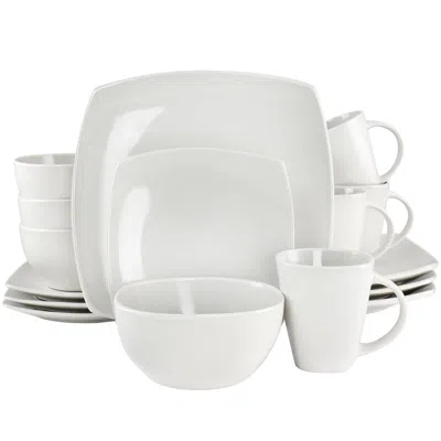 Gibson Bright Shell 16 Piece Square Stoneware Dinnerware Set In Shell White