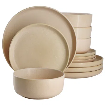 Gibson Bryant Park 12 Piece Reactive Stoneware Dinnerware Set In Beige