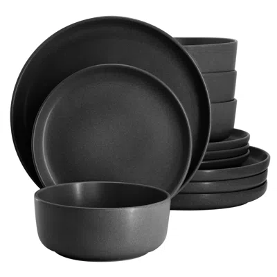 Gibson Bryant Park 12 Piece Reactive Stoneware Dinnerware Set In Black