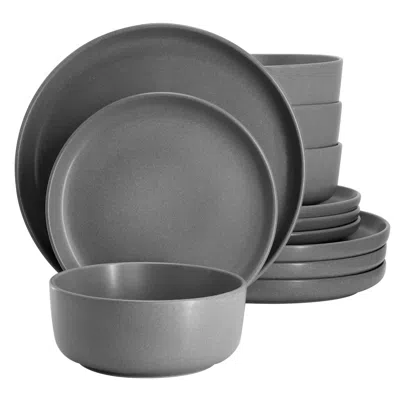 Gibson Bryant Park 12 Piece Reactive Stoneware Dinnerware Set In Gray