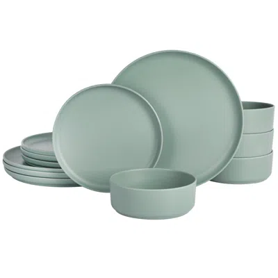 Gibson Canyon Crest 12 Piece Stackable Melamine Dinnerware Set In Sage In Green