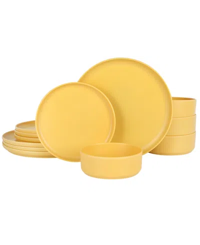 Gibson Canyon Crest Stackable Matte Melamine 12 Piece Set, Service For 4 In Yellow Gold