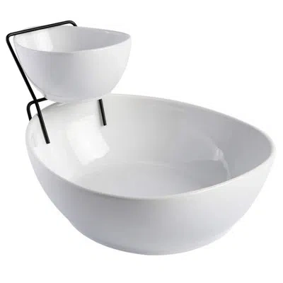 Gibson Ceramic Chips And Dip Platter In White
