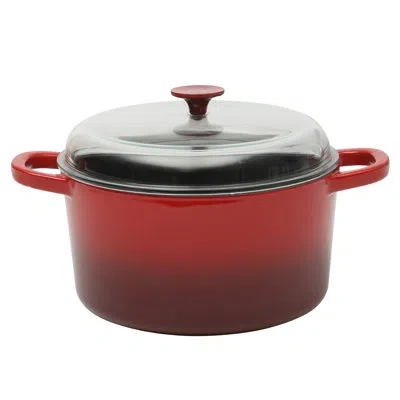 Gibson Crock Pot 3 Quart Enameled Cast Iron Dutch Oven With Borosilicate Lid In Red