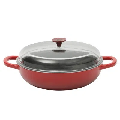 Gibson Crock Pot 5 Quart Enameled Cast Iron Multi-use Everday Pan With Borosilicate Lid In Red