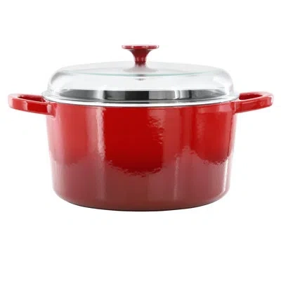 Gibson Crock Pot 7 Quart Enameled Cast Iron Dutch Oven In Red With Borosilcate Lid