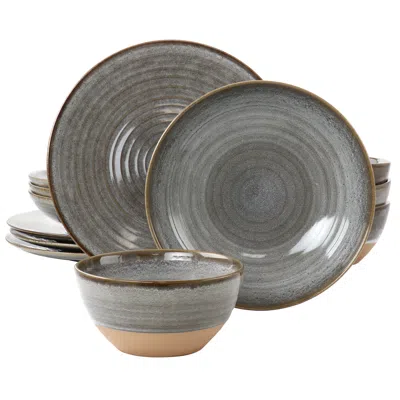 Gibson Elite 12 Piece Dreamweaver Round Earthenware Dinnerware Set In Gray
