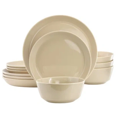 Gibson Elite 12 Piece Round Stoneware Dinnerware Set In White
