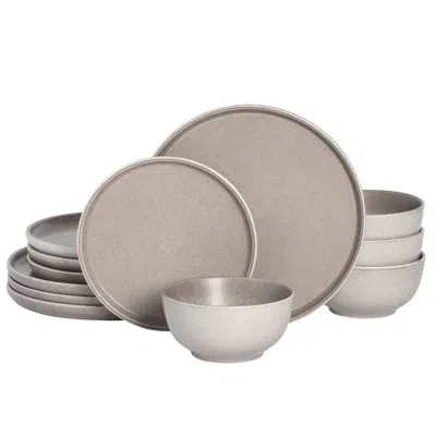 Gibson Elite 12 Piece (service For 4) Eden Rock Reactive Glaze Round Dishes Stoneware Dinnerware Set - Matte Brow In Brown