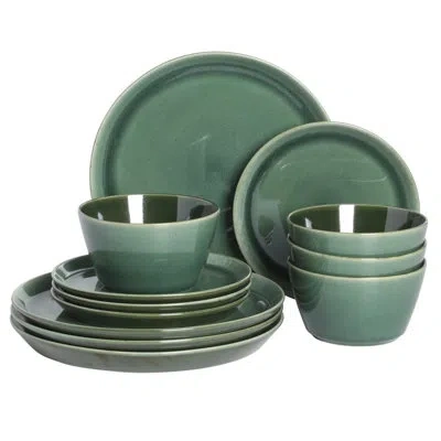 Gibson Elite 12 Piece (service For 4) Fern Canyon Reactive Glaze Modern Coupe Dishes Stoneware Dinnerware Set - G In Green