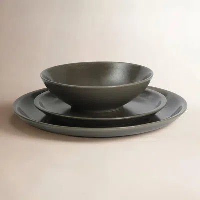 Gibson Elite 12 Piece (service For 4) Lakecrest Plates And Bowls Reactive Glaze Round Dishes Stoneware Ceramic Di In Green