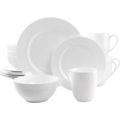 Gibson Elite 16 Piece Embossed Bone China Dinnerware Set In White