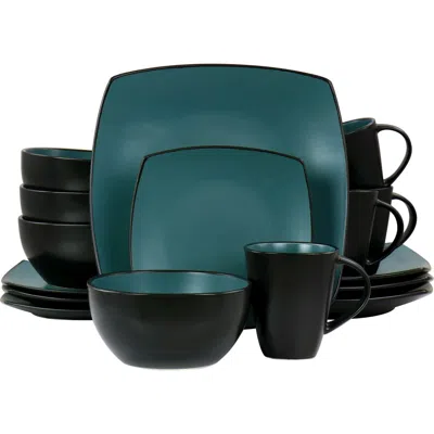 Gibson Elite 16 Piece Matte Glaze Square Dinnerware Set In Blue