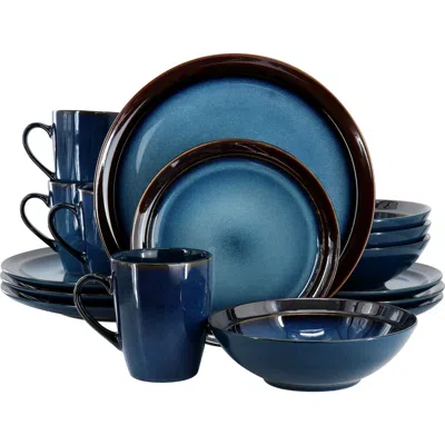Gibson Elite 16 Piece Priya Reactive Glaze Stoneware Dinnerware Set In Blue