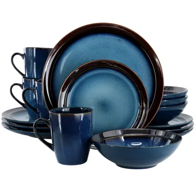 Gibson Elite 16 Piece Priya Reactive Glaze Stoneware Dinnerware Set In Blue