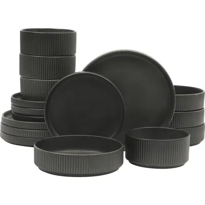 Gibson Elite 16 Piece Reactive Glaze Stoneware Plates And Bowls Dinnerware Set In Black