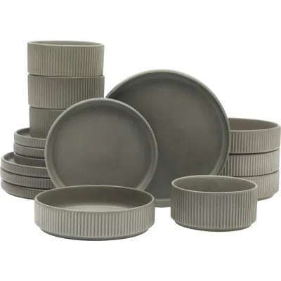 Gibson Elite 16 Piece Reactive Glaze Stoneware Plates And Bowls Dinnerware Set In Gray