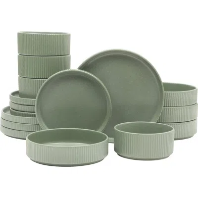 Gibson Elite 16 Piece Reactive Glaze Stoneware Plates And Bowls Dinnerware Set In Green