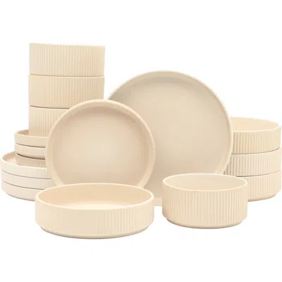 Gibson Elite 16 Piece Reactive Glaze Stoneware Plates And Bowls Dinnerware Set In Brown